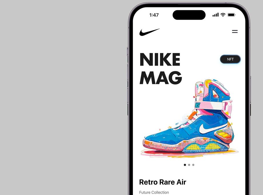 Airchain × Nike — Nike MAG Retro Rare Air NFT in the wallet app, held in hand